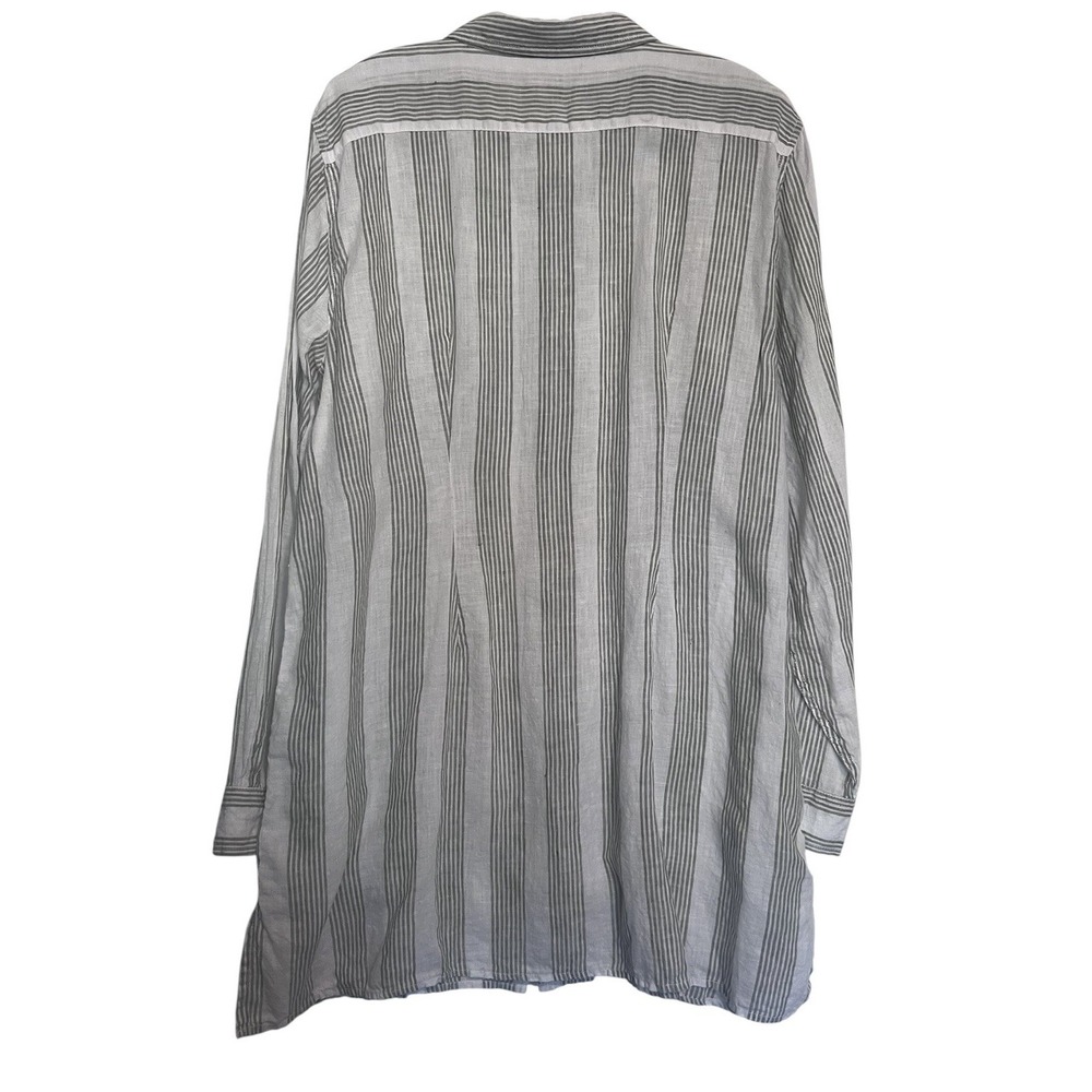 GARNET HILL Sz L 100% Linen Shirt Button Up Tunic White Green Stripe Coastal - Picture 3 of 8